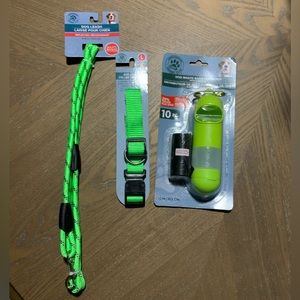 Dog Bundle - leash, collar -m, poop bag holder w/ poop bags NWT